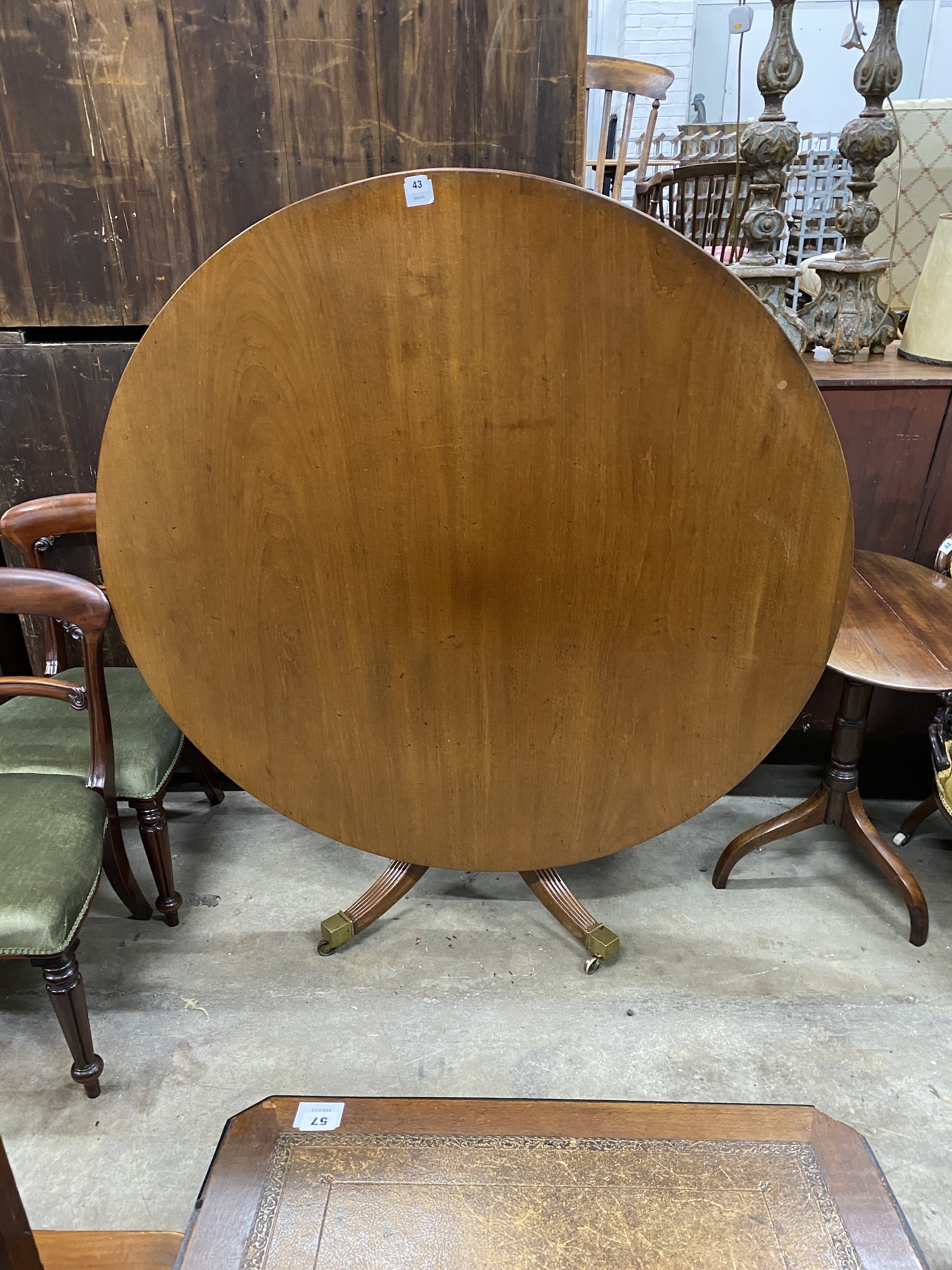 A Regency circular mahogany tilt top breakfast table, diameter 134cm, height 73cm